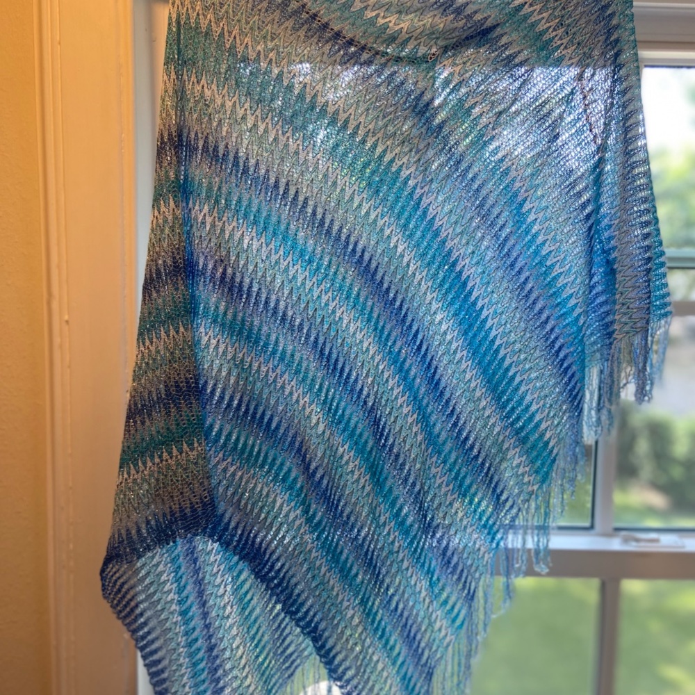 Missoni Poncho - Light Blue & Metallic Zig Zag